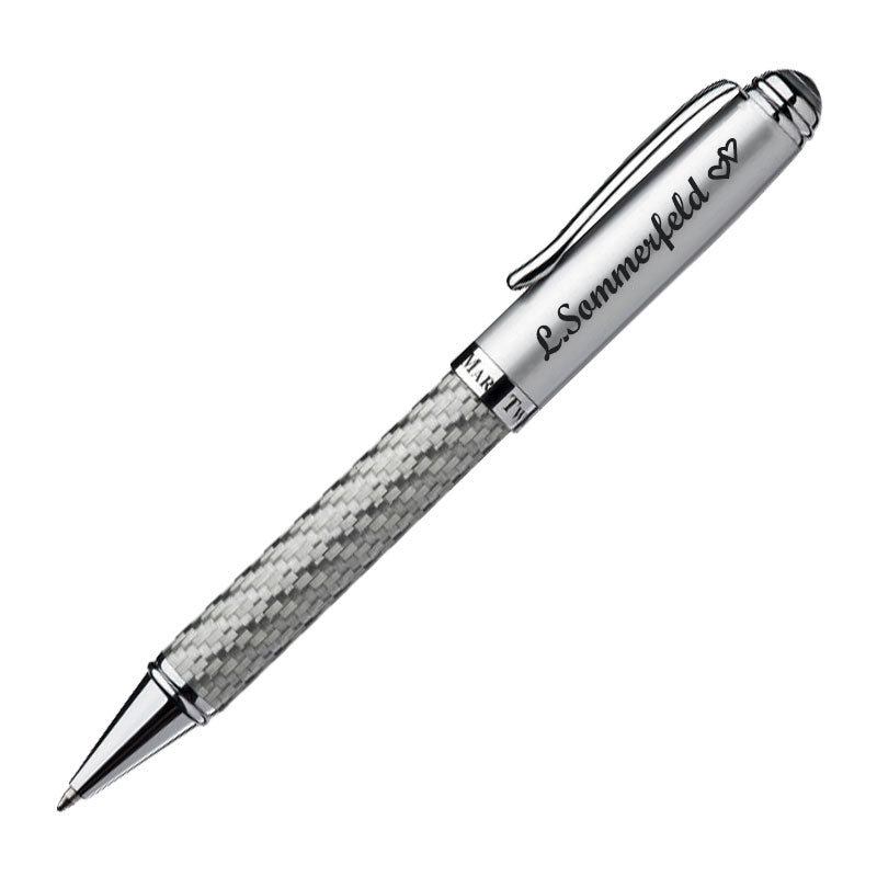 Mark Twain Exklusive Kugelschreiber mit Gravur aus Metall inklusive Geschenkbox - in silbernem Karbondesign