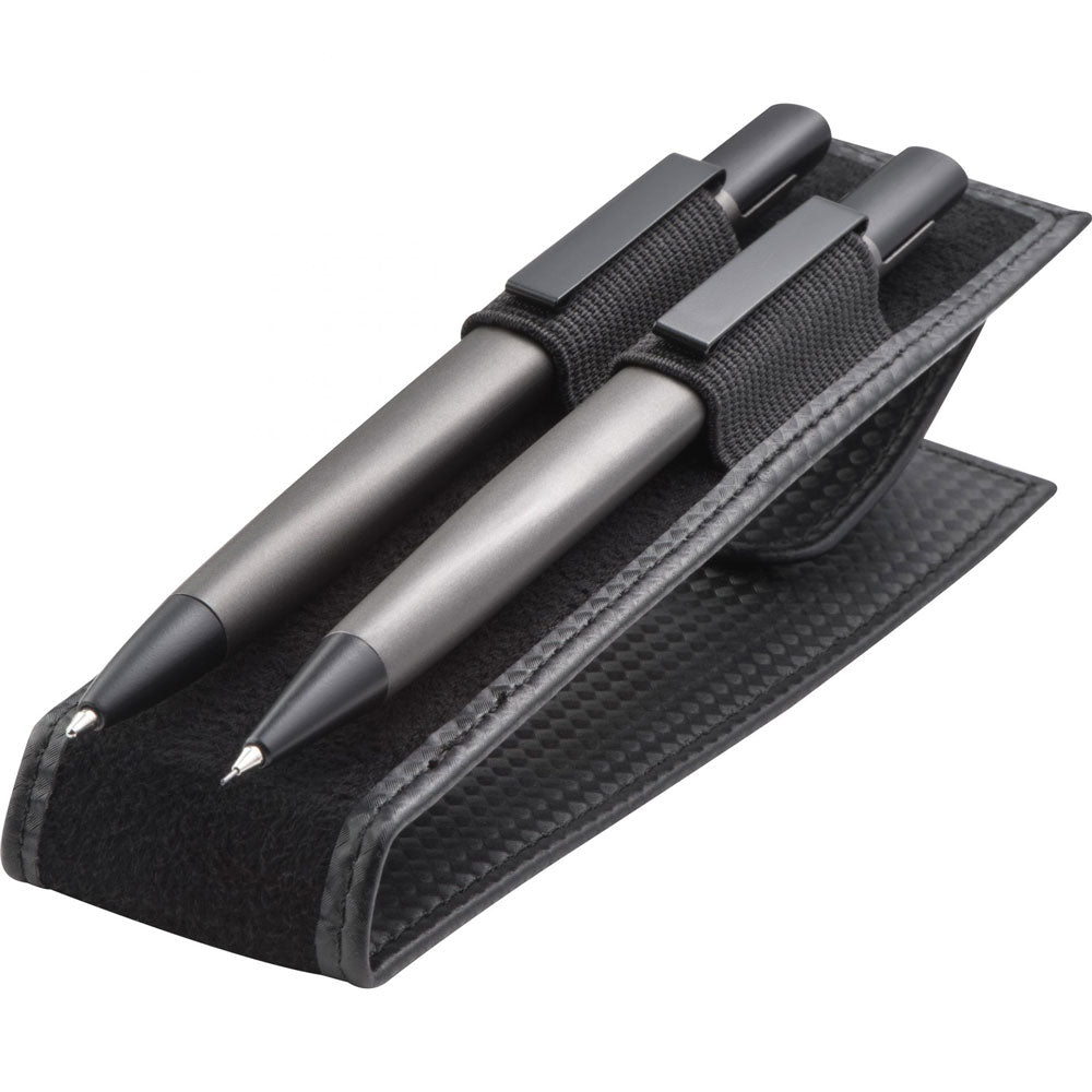 Schreibset aus Kugelschreiber und Bleistift mit Gravur in Etui