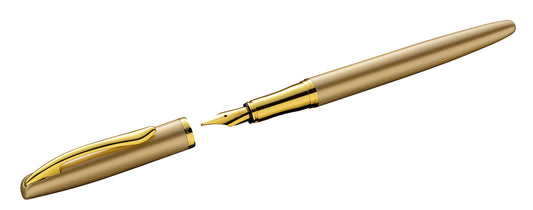 Pelikan Füllhalter Jazz® Noble Elegance mit Gravur als Geschenk | inkl. Etui gold mit Wunschgravur (Platz für 10 Stifte) | Emojis Gravur möglich | Farbe Gold | personalisiert mit Wunschgravur