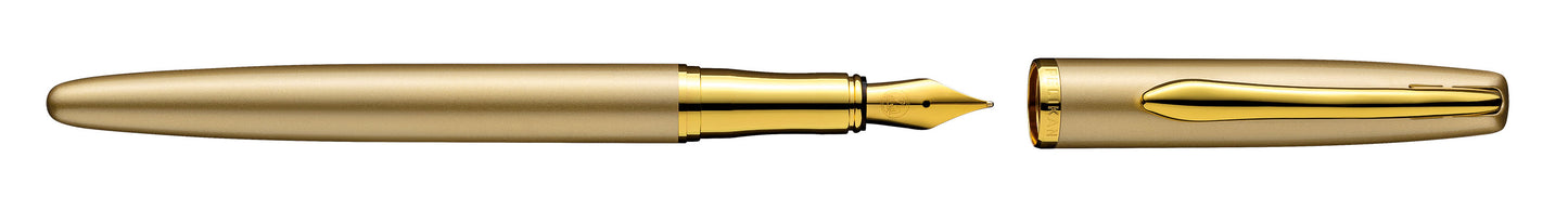 Pelikan Füllhalter Jazz® Noble Elegance mit Gravur als Geschenk | inkl. Etui schwarz mit Wunschgravur (Platz für 10 Stifte) | Emojis Gravur möglich | Farbe Gold | personalisiert mit Wunschgravur
