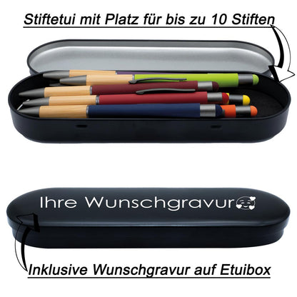 PeIikan Kugelschreiber mit Gravur als Geschenk | inkl. Etui mit Wunschgravur (Platz für 10 Stifte) | Emoji Gravur | Kugelschreiber Jazz Noble Elegance Saphire Blau