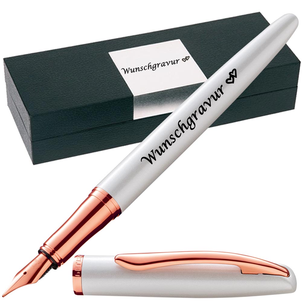 Pelikan Füllhalter Jazz® Noble Elegance mit Gravur als Geschenk | Emojis Gravur möglich | Farbe Perlmutt Weiß | personalisiert mit Wunschgravur