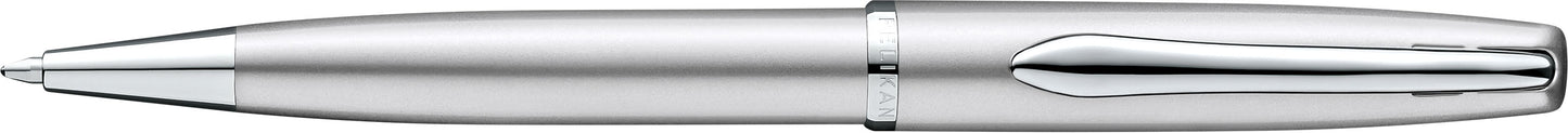 PeIikan Kugelschreiber mit Gravur als Geschenk | inkl. Etui mit Wunschgravur (Platz für 10 Stifte) | Emoji Gravur | Kugelschreiber Jazz Noble Elegance Silber