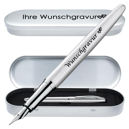 Pelikan Füllhalter Jazz® Noble Elegance mit Gravur als Geschenk | inkl. Etui mit Wunschgravur (Platz für 10 Stifte) | Emojis Gravur möglich | Farbe Silber | personalisiert mit Wunschgravur