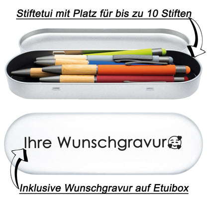 Pelikan Füllhalter Jazz® Noble Elegance mit Gravur als Geschenk | inkl. Etui mit Wunschgravur (Platz für 10 Stifte) | Emojis Gravur möglich | Farbe Silber | personalisiert mit Wunschgravur