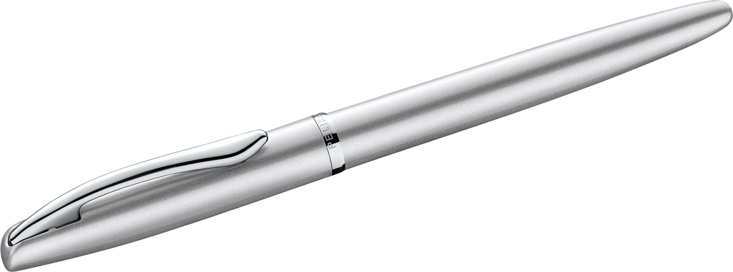 Pelikan Füllhalter Jazz® Noble Elegance mit Gravur als Geschenk | inkl. Etui mit Wunschgravur (Platz für 10 Stifte) | Emojis Gravur möglich | Farbe Silber | personalisiert mit Wunschgravur