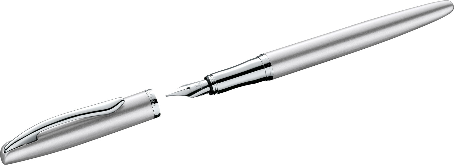 Pelikan Füllhalter Jazz® Noble Elegance mit Gravur als Geschenk | inkl. Etui mit Wunschgravur (Platz für 10 Stifte) | Emojis Gravur möglich | Farbe Silber | personalisiert mit Wunschgravur