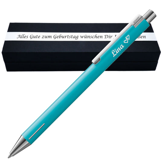 LAMY Econ Kugelschreiber mit Gravur als Geschenk | Geschenkverpackung inklusive Wunschgravur | schwarz schreibend | hochwertiges Metall