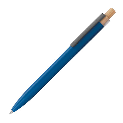Schreibset mit Wunschgravur | Kugelschreiber und Druckbleistift | Bambusdrücker | recyceltes Aluminium | Blau schreibend  Schriftarten | Werbekugelschreiber Gravur
