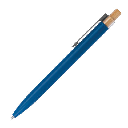 Schreibset mit Wunschgravur | Kugelschreiber und Druckbleistift | Bambusdrücker | recyceltes Aluminium | Blau schreibend  Schriftarten | Werbekugelschreiber Gravur
