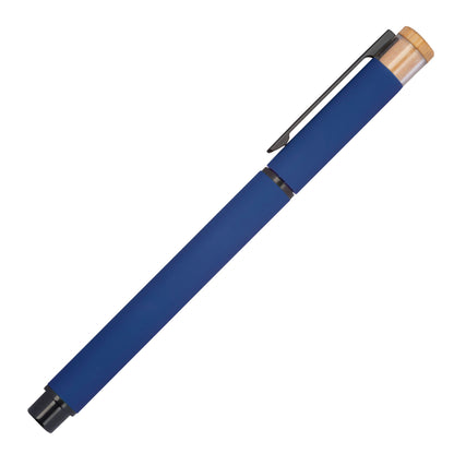 Schreibset mit Wunschgravur | Kugelschreiber und Rollerball | Bambusdrücker | recyceltes Aluminium | Blau schreibend  Schriftarten | Werbekugelschreiber Gravur