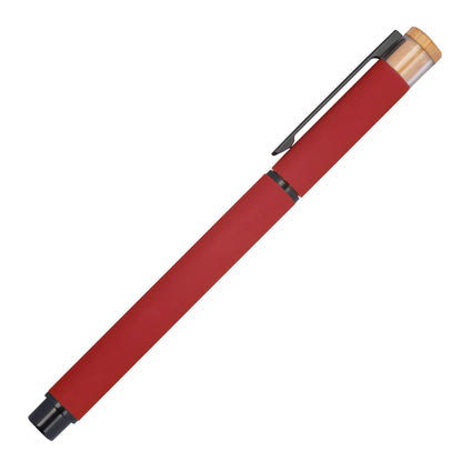Schreibset mit Wunschgravur | Kugelschreiber und Rollerball | Bambusdrücker | recyceltes Aluminium | Blau schreibend  Schriftarten | Werbekugelschreiber Gravur