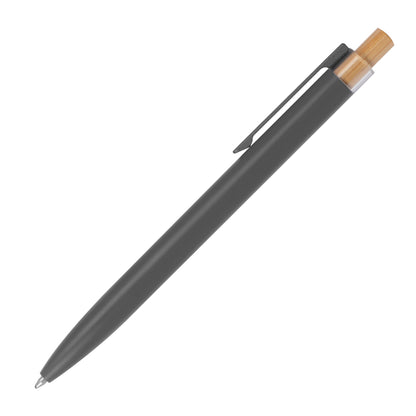 Schreibset mit Wunschgravur | Kugelschreiber und Rollerball | Bambusdrücker | recyceltes Aluminium | Blau schreibend  Schriftarten | Werbekugelschreiber Gravur