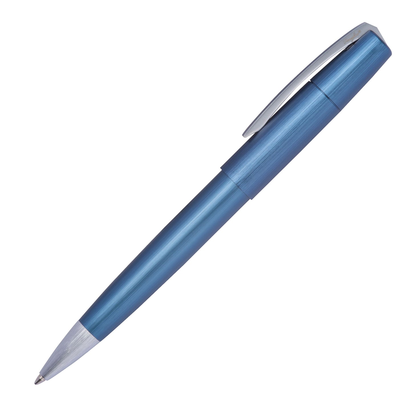 Ferraghini Drehkugelschreiber mit Wunschgravur | Edelstahl mit silbernen Applikationen | blau schreibende Großraummine | inkl. Gravur auf Box | Kugelschreiber mit Gravur