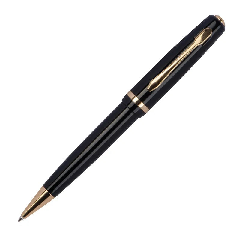 Eleganter Metall Kugelschreiber mit Gravur als Geschenk & Symbol mit Geschenkverpackung – Goldene Details & blaue Mine