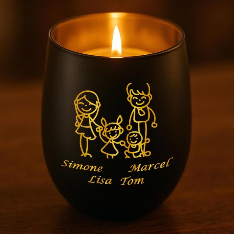 Personalisiertes Windlicht mit Gravur | Motivwahl: Herz, Blume, Ring, Taube | Name + Spruch auf Glas | Geschenk für Frauen, Mama &amp; Paare | Hochzeit, Geburtstag, Valentinstag | Schwarz