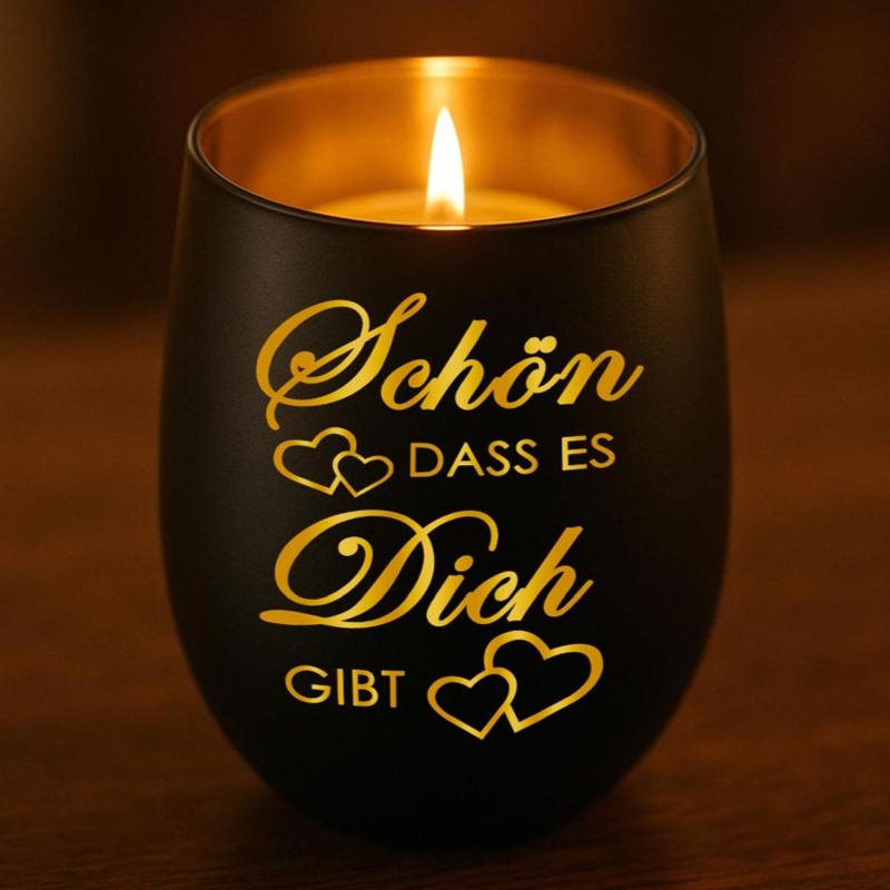 Personalisiertes Windlicht mit Gravur | Motivwahl: Herz, Blume, Ring, Taube | Name + Spruch auf Glas | Geschenk für Frauen, Mama &amp; Paare | Hochzeit, Geburtstag, Valentinstag | Schwarz