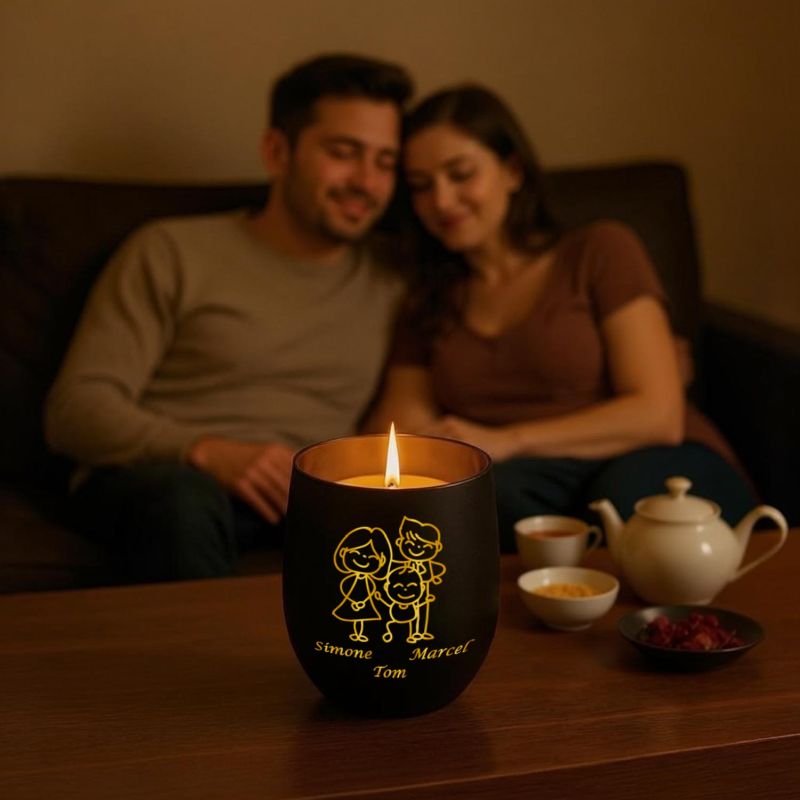 Personalisiertes Windlicht mit Gravur | Motivwahl: Herz, Blume, Ring, Taube | Name + Spruch auf Glas | Geschenk für Frauen, Mama &amp; Paare | Hochzeit, Geburtstag, Valentinstag | Schwarz