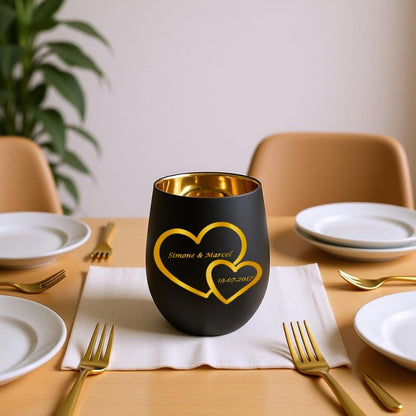 Personalisiertes Windlicht mit Gravur | Motivwahl: Herz, Blume, Ring, Taube | Name + Spruch auf Glas | Geschenk für Frauen, Mama &amp; Paare | Hochzeit, Geburtstag, Valentinstag | Schwarz