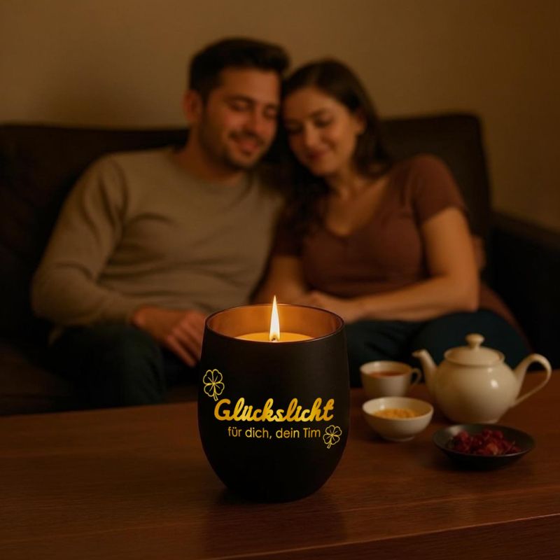 Personalisiertes Windlicht mit Gravur | Motivwahl: Herz, Blume, Ring, Taube | Name + Spruch auf Glas | Geschenk für Frauen, Mama &amp; Paare | Hochzeit, Geburtstag, Valentinstag | Schwarz