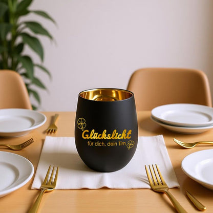 Personalisiertes Windlicht mit Gravur | Motivwahl: Herz, Blume, Ring, Taube | Name + Spruch auf Glas | Geschenk für Frauen, Mama &amp; Paare | Hochzeit, Geburtstag, Valentinstag | Schwarz