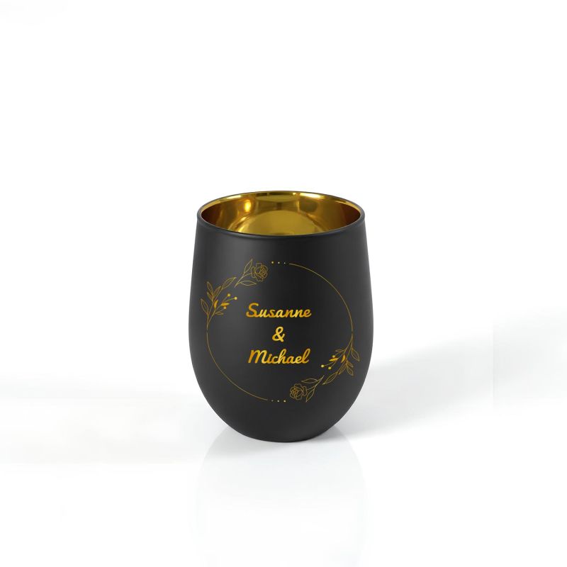 Personalisiertes Windlicht mit Gravur | Motivwahl: Herz, Blume, Ring, Taube | Name + Spruch auf Glas | Geschenk für Frauen, Mama &amp; Paare | Hochzeit, Geburtstag, Valentinstag | Schwarz