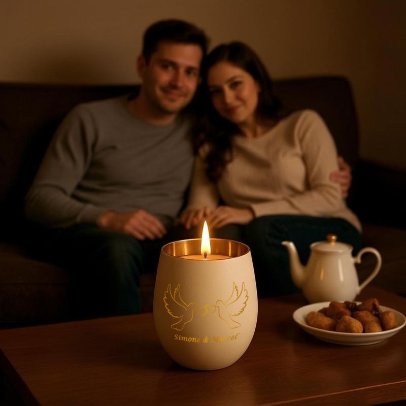 Personalisiertes Windlicht mit Gravur | Motivwahl: Herz, Blume, Ring, Taube | Name + Spruch auf Glas | Geschenk für Frauen, Mama & Paare | Hochzeit, Geburtstag, Valentinstag | Weiß